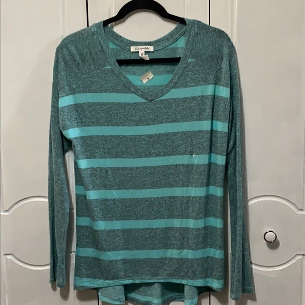 NWT Aeropostale  V-neck Teal Sweater Stripes M